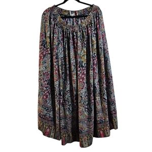 Cactus Flower Bohemian Midi Skirt Flowy Elastic  Waist 90s Made In USA Medium